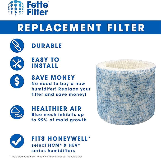 Fette Filter - Upgraded Blue Mesh Treated Layer Humidifier Wicking Filters Compatible with Honeywell HAC-504AW, Filter A for Models HAC-504, HAC-504AW, HCM 350 and Other Cool Mist Models - Pack of 6 - Image 6