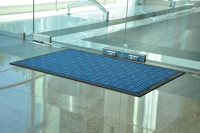 Kempf Water Retainer Front Door Mat, 24” x 36”, Blue, Outdoor Indoor Entrance, Non-Slip, Low Profile, Natural Rubber Doormat, Traps Dirt and Moisture by Kempf