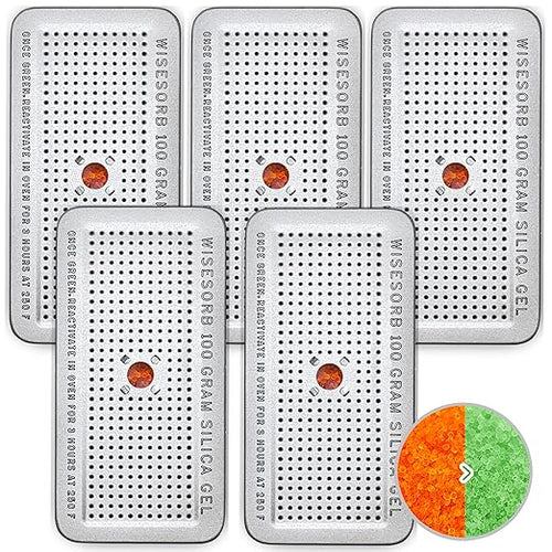 100 Gram 5 Pack Indicating Silica Gel Canister, Gun Safe Dehumidifier (Orange to Green), Reusable Desiccant Canister Dehumidifier by Wisesorb