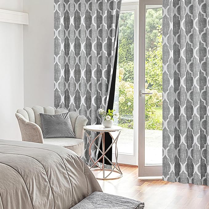 Beauoop 100% Blackout Curtains 84 Inches Long 2 Panels for Bedroom Living Room Grey Moroccan Geo Room Darkening Thermal Insulated Soundproof Rod Pocket Back Tab Window Treatments Drapes, 50x84 - Image 6