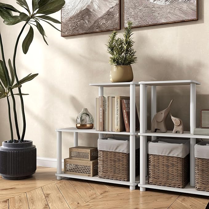 Homes: Inside + Out Apexa Modern 3-Cube Ladder Shelving Units, Collectibles Display Shelves, Easy Assembly Standing Shelf, Home Storage Organizer for Living Room, Bedroom, Office, Taupe Grey - Image 13