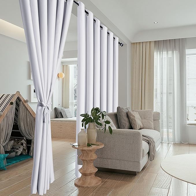 Hiasan Patio Sliding Door Blackout Curtains-10ft Wide x 8ft Tall,Grommet Thermal Insulated Curtain Panel for Glass Door,Room Divider,Shared Office Space,1 Pcs Sewn with Tiebacks,Greyish White - Image 4