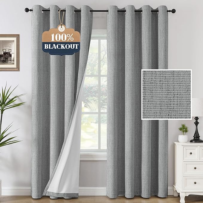 H.VERSAILTEX Chenille Linen Curtains 108 inches Long 100% Black Out Curtains, Textured Linen Look Draperies Grommet with White Flocking Coating Back, 2 Panels, Heathered Dove Gray(Not Solid) by HVERSAILTEX