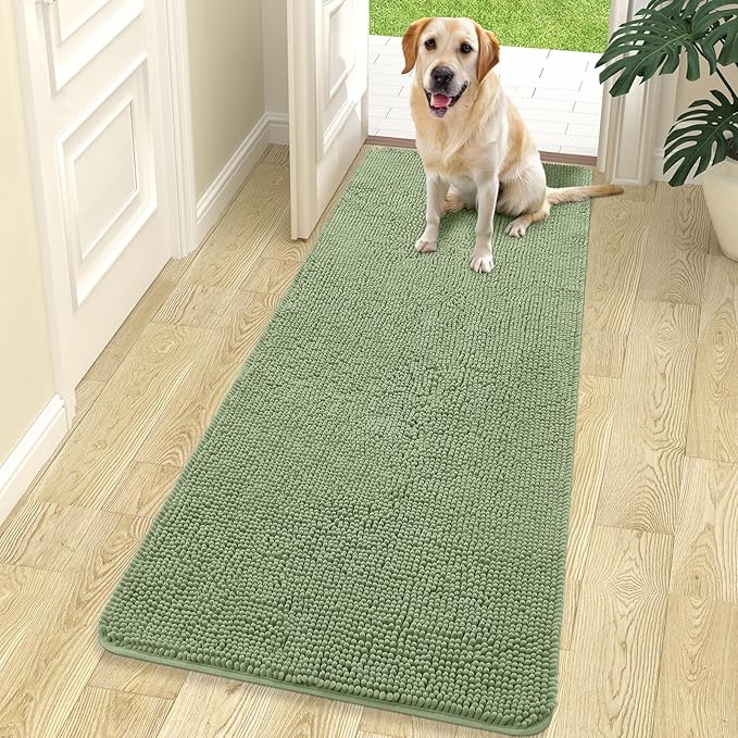 OLANLY Dog Door Mat for Muddy Paws 70x24, Absorbs Moisture and Dirt, Absorbent Non-Slip Washable Doormat, Quick Dry Chenille Mud Mat for Dogs, Entry Indoor Entryway Carpet for Inside Floor, Sage Green by OLANLY