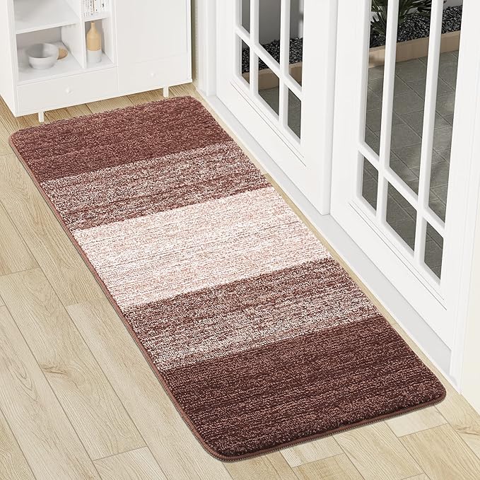 Smiry Dog Door Mat for Muddy Paws, Absorbs Moisture and Dirt, Low-Profile Entryway Mat with Non-Slip Backing, Entry Indoor Outdoor Doormat for Inside Floor (59x24 Inches, Brown, Striped) by Smiry