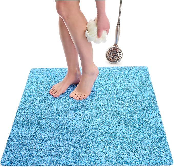 Square Shower Mat - Non Slip Shower Mats for Inside Shower - Extra Large 31x31 Shower Floor Mat Non Slip - Square Bath Mat for Shower - Secure Anti Slip Loofah Shower Bath Ma (31x31 Aqua Blue) by ENKOSI