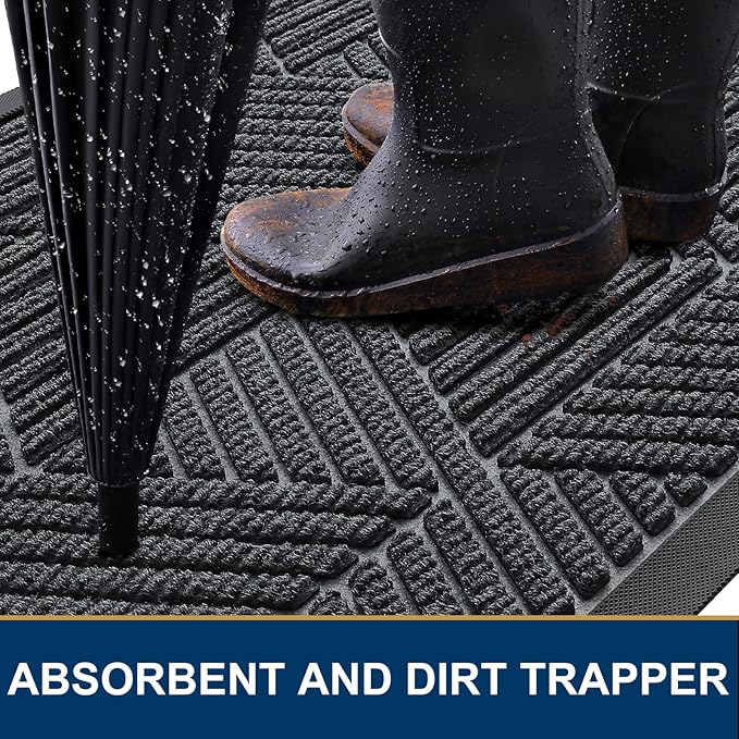 Smiry Front Door Mat Outside Entrance, Heavy Duty Sturdy Natural Rubber Doormat, Trap Dirt and Moisture, Easy Clean Low Profile Welcome Floor Mats for Indoor Outdoor Entry, 35X23 Inch, Grey - Image 3