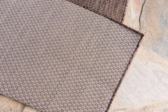 Unique Loom Collection Casual Transitional Solid Heathered Indoor/Outdoor Flatweave Area Rug (9' x 12' Rectangle, Light Brown/Ivory) - Image 6