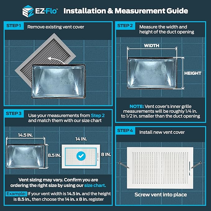 EZ-FLO 14 x 8 Inch (Duct Opening) Air Vent Cover for Wall or Ceiling, Two-Way Ventilation Register, Solid Steel HVAC Register Cover, White, 61662 - Image 3