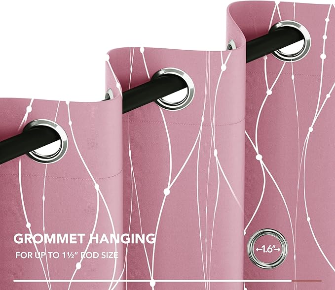 Deconovo Short Blackout Curtain, Pink Curtain, Thermal Insulated Soundproof Grommet Drapes, Wave Line Dot Foil Print, 38 x 54 Inch, 2 Panels, Machine‑Washable Window Panel for Small Windows Kitchne - Image 7