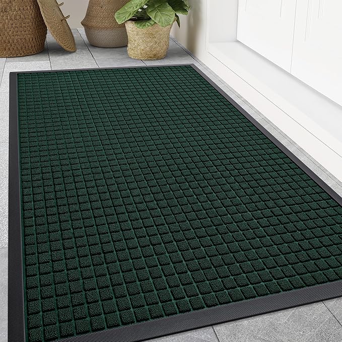 Smiry Front Door Mat Outside Entrance, Heavy Duty Natural Rubber Doormat, Non Slip Trap Dirt and Moisture Easy Clean, Low Profile Welcome Floor Mats for Indoor Outdoor Entry, 70x46.5 Inch, Black Green by Smiry