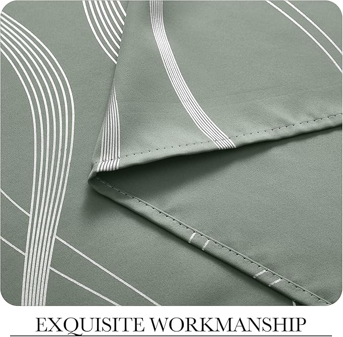 NICETOWN Greyish Green Curtain Panels for Bedroom, 2 Panels, 52 x 84 inch, Thermal Insulated Wave Line Foil Print Design Drapes for Patio Sliding Glass Door Spring Home Decor - Image 5