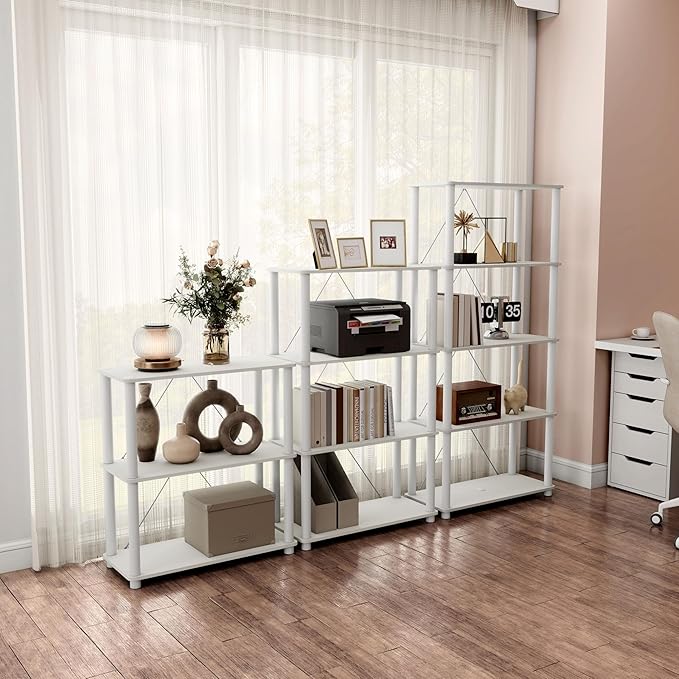 Homes: Inside + Out Apexa Modern 4-Tier Wide Shelving Units, Collectibles Display Shelves, Easy Assembly Standing Shelf, Home Storage Organizer for Living Room, Bedroom, Office, White - Image 13