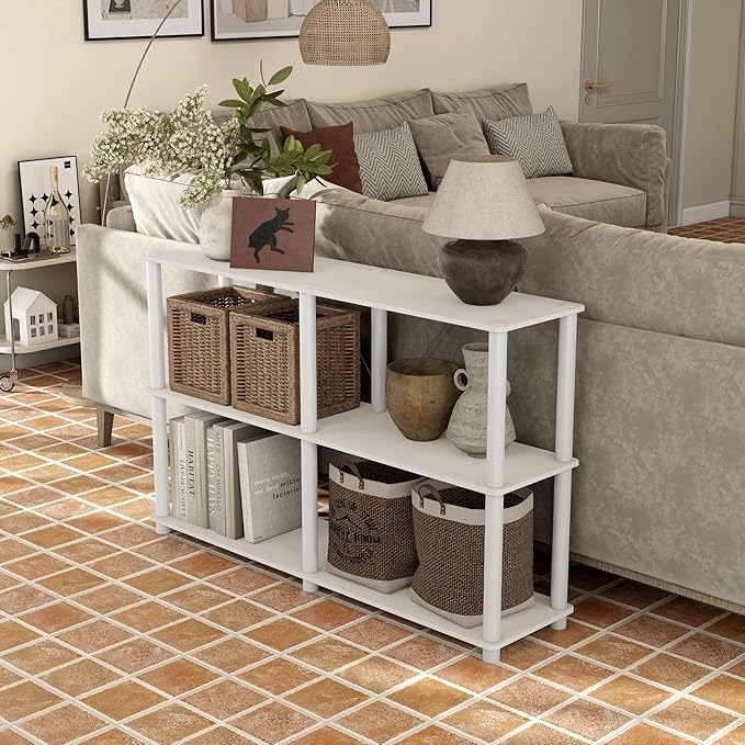 Homes: Inside + Out Apexa Modern 3-Tier Extra Wide Shelving Units, Collectibles Display Shelves, Easy Assembly Console Table, Home Storage Organizer for Living Room, Bedroom, Office, White - Image 13