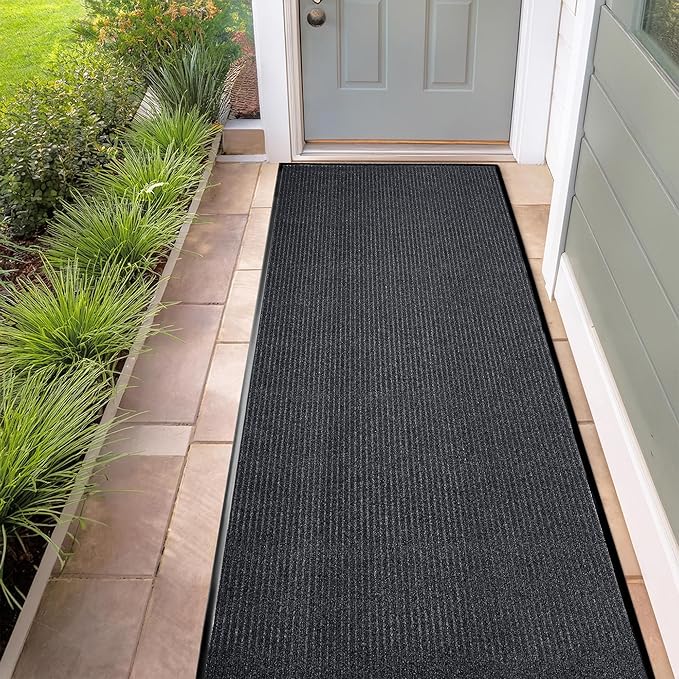 Durable Rubber Door Mat - Heavy Duty, Indoor/Outdoor, Easy Clean, Waterproof, Low-Profile Mat for Entry, Patio, Garage - Stylish (Charcoal, 10' x 3' (Mud Trapper)) by MaxMat