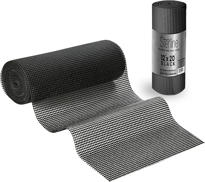 Shelf Drawer Liner Non-Adhesive Liners for Kitchen Cabinets Cupboard Pantry Non-Slip Waterproof Oil Proof Shelve Liners 12" x 20 ft Black Shelf Paper by Sterline