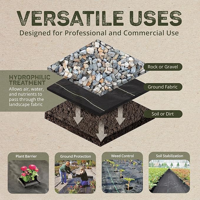 Dewitt Pro-5 Weed Barrier Fabric 5 oz, 3 x 250 Feet – Heavy-Duty Woven Landscape Ground Cover Mat for Raised Garden Bed, Greenhouse Gardening, Outdoor Landscaping, and Commercial Planting - Image 2