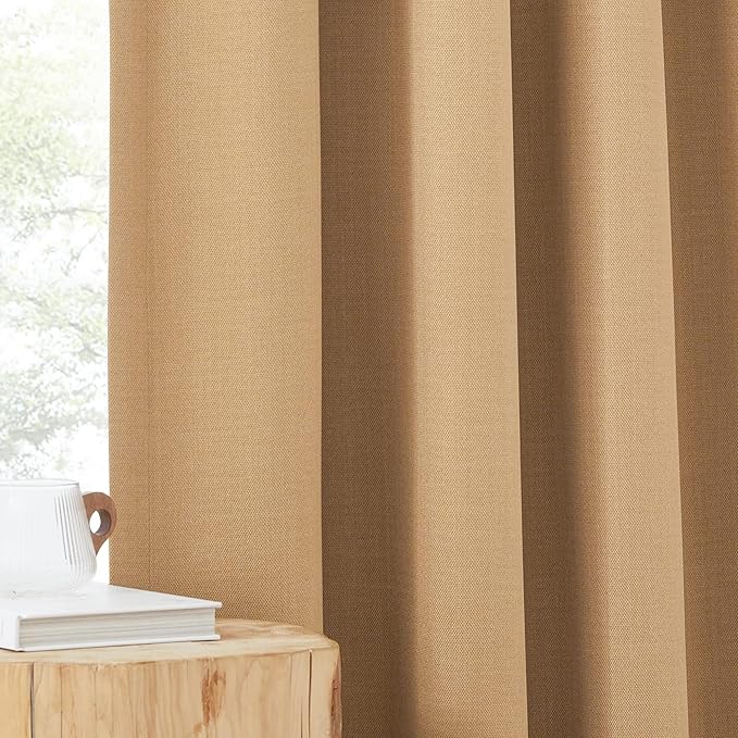 NICETOWN Thick Living Room Caramel Curtains 84 inches Long, Rod Pocket/Back Tab/Hook Belt Faux Linen Room Darkening Curtains Farmhouse Window Drapes for Bedroom, W52 x L84, 2 Panels - Image 4
