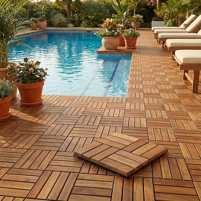 Bare Decor EZ Teak Flooring 12 Slat, Brown, 1 Sample Tile - Image 6