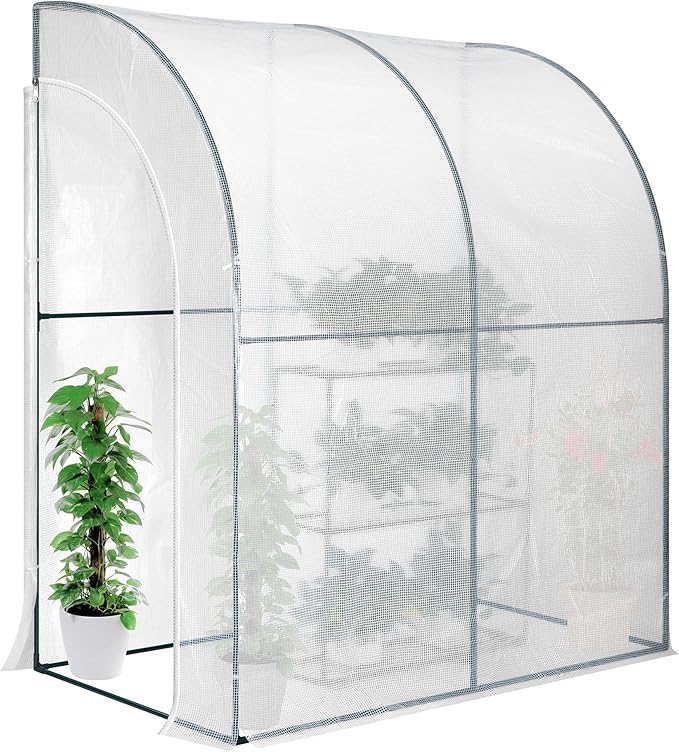 VIVOSUN Mini Lean-to Greenhouse, 6.6’ x 3.3’ x 6.9’ Portable Wall House with White PE Cover and Shelf for Compact Garden 79x39x83-Inch by VIVOSUN