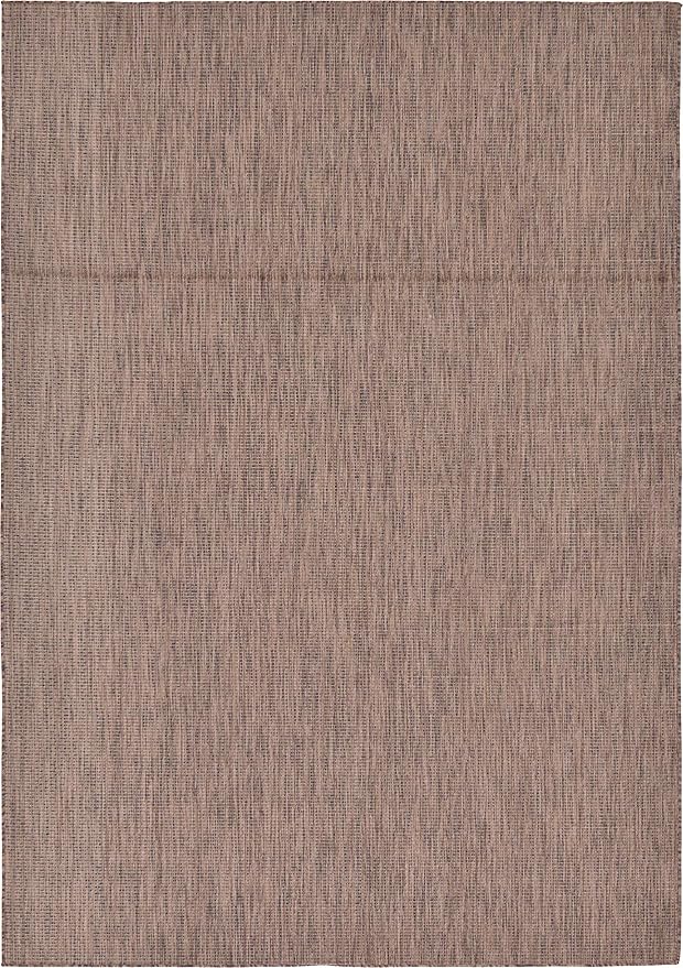Unique Loom Collection Casual Transitional Solid Heathered Indoor/Outdoor Flatweave Area Rug (7' 1" x 10' Rectangle, Light Brown/Ivory) - Image 7