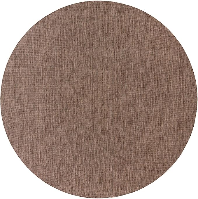 Unique Loom Collection Casual Transitional Solid Heathered Indoor/Outdoor Flatweave Area Rug (13' Round, Light Brown/Ivory) - Image 2