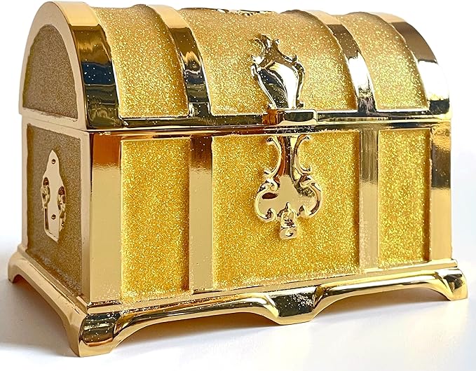 Retro Jewelry Box Arched Vintage Rectangular Metal Chest Necklace Ring Earrings Storage Case for Women Girls (Golden Starlight Yellow, M) by Unknown