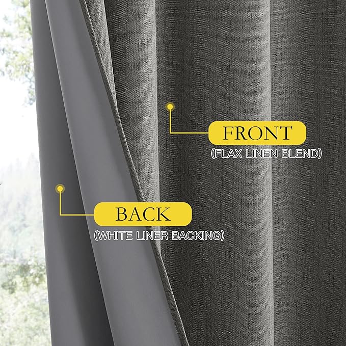 NICETOWN Grizzle Gray Vintage Linen 100% Blackout Curtains for Living Room, Thermal Insulated Curtains 108“ Long, Noise Reducing Window Treatment Drapes for Home Office, 62" Wide Per Panel, Set of 2 - Image 6