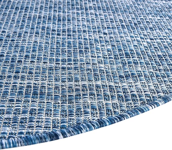 Unique Loom Outdoor Solid Collection Area Rug (4' Round Blue/Navy Blue) - Image 9