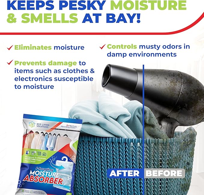 Moisture Absorber Packets, Fragrance Free, Humidity Absorber, Hanging Closet Dehumidifier Bags, Eliminates Odors for Fresher Air, Ideal for Closet - Image 2