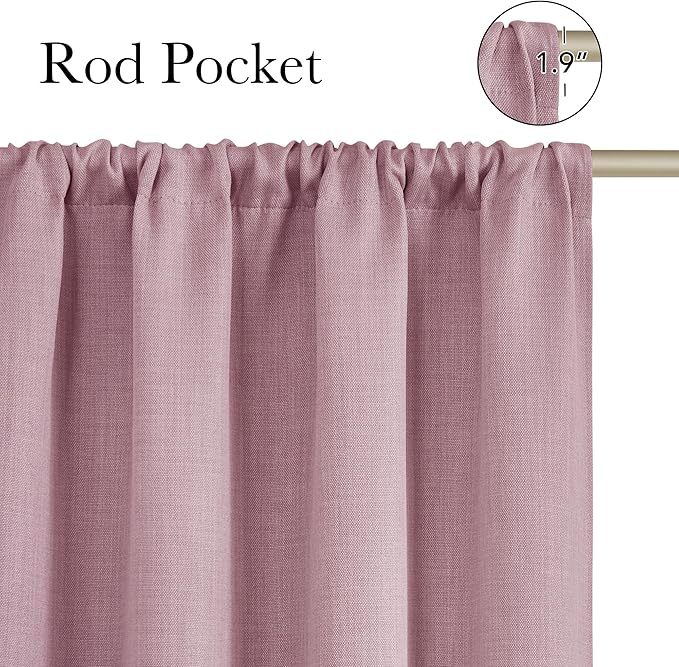 NICETOWN Pink Faux Linen Room Darkening Rod Pocket Curtains 63 inch Length, W42 x L63, Light Blocking Thermal Insulated Noise Reducing Drapes for Bedroom Living Room Farmhouse Decor, 2 Panels - Image 2