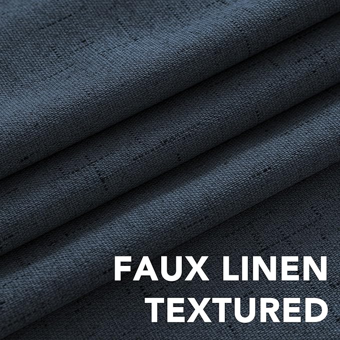 H.VERSAILTEX Linen Blackout Curtains Durable Thick Textured Linen Look 100% Blackout Patio Door Curtain Anti Rust Grommet Extra Wide Sliding Door Curtain Panel, W100 x L84 inch - Navy - Image 5
