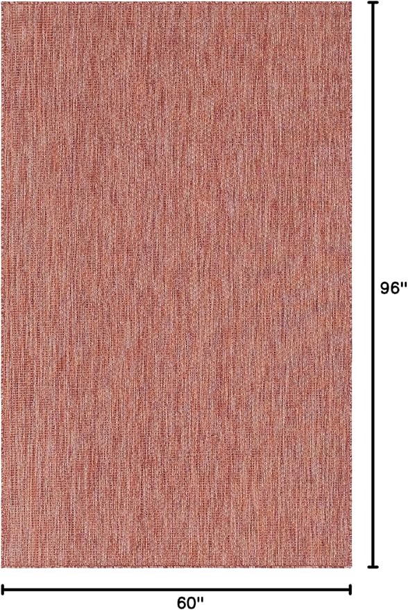 Unique Loom Collection Casual Transitional Solid Heathered Indoor/Outdoor Flatweave Area Rug (5' 3" x 8' Rectangle, Rust Red/Beige) - Image 2