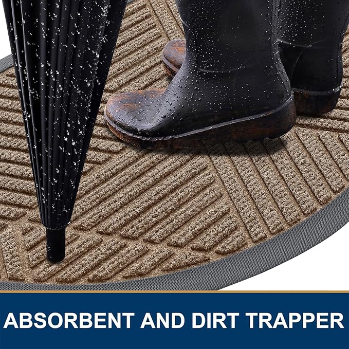 Smiry Half Circle Front Door Mat Outside Entrance, Heavy Duty Sturdy Natural Rubber Doormat, Trap Dirt and Moisture, Low Profile Mats for Indoor Outdoor Entry, Irregular Triangle (35x23, Brown) - Image 3