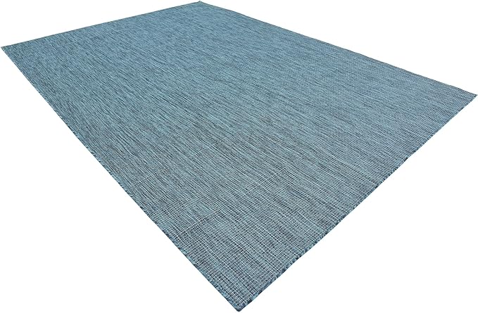 Unique Loom Collection Casual Transitional Solid Heathered Indoor/Outdoor Flatweave Area Rug (8' x 11' 4" Rectangle, Teal/Navy Blue) - Image 4
