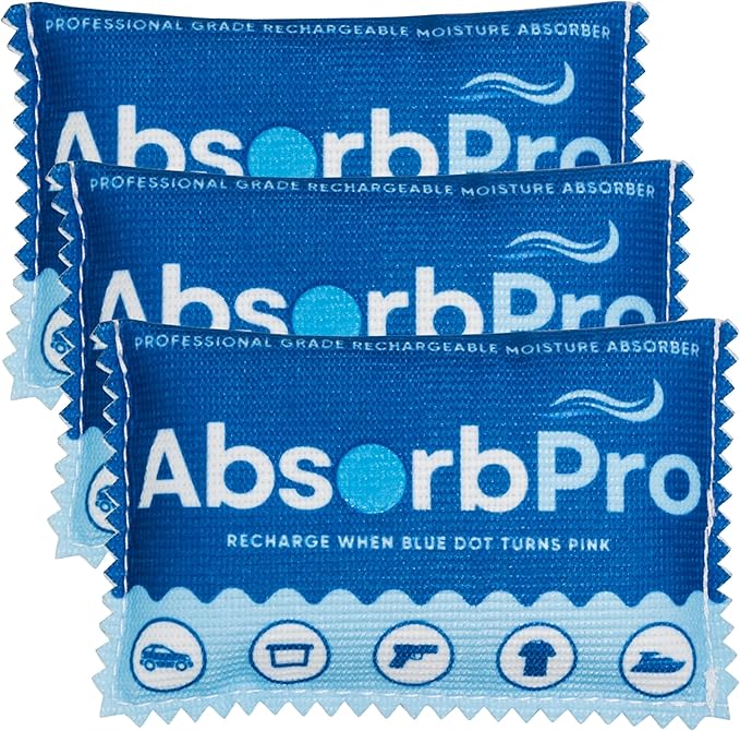 Rechargeable Dehumidifier Bag 3-Pack - 100g Reusable Moisture Absorbers - Silica Gel Packets for Bins, Totes, Gun Safe, Food Storage, Clothes, Cars, and Boats by AbsorbPro