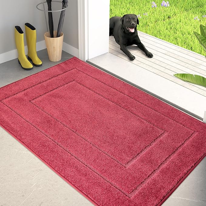 PURRUGS Dirt Trapping Door Mat 32" x 47", Non-Slip/Skid Machine Washable Entryway Rug, Dog Doormat, Super Absorbent Welcome Mat for Muddy Wet Shoes and Paws, Burgundy Red by PURRUGS