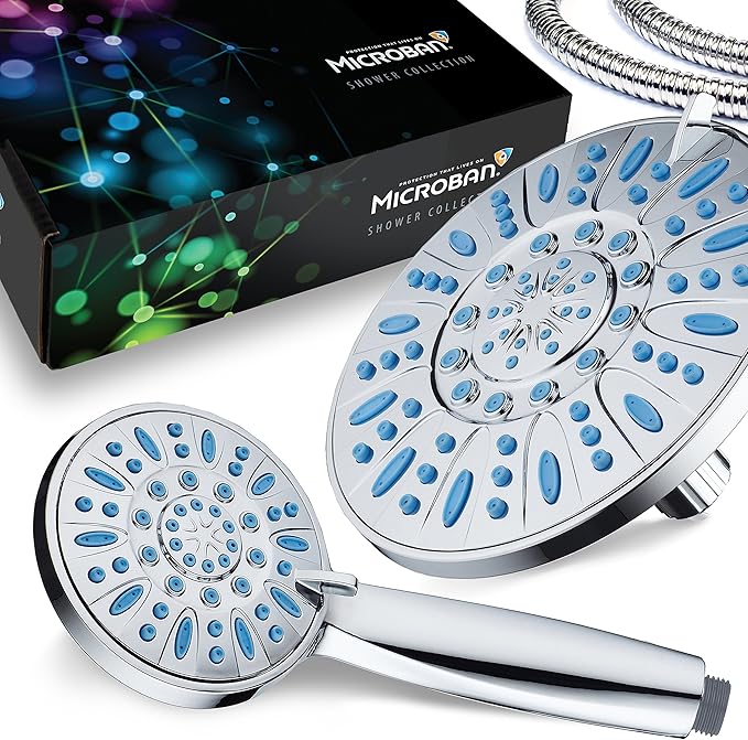 Antimicrobial/Anti-Clog High-Pressure 30-setting Rainfall Shower Combo by AquaDance with Microban Nozzle Protection from Growth of Mold Mildew & Bacteria for Stronger Shower! Wave Blue - Image 3