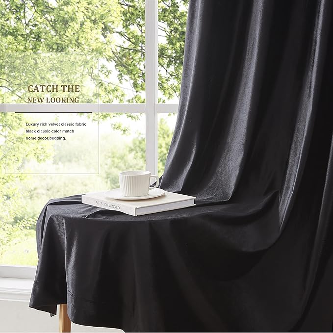 Luxury Black Decorative Velvet Curtains 120 inches Elegant Living Room Curtain Blackout Modern Thermal Insulated Soundproof Privacy Room Darkening Floor to Ceiling Soft Drapes for Bedroom Set of 2 - Image 4