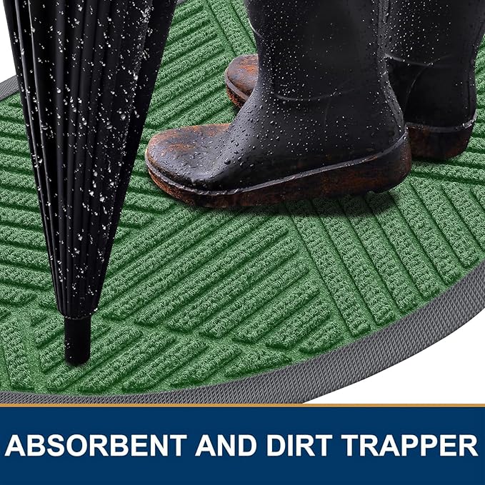 Smiry Half Circle Front Door Mat Outside Entrance, Heavy Duty Sturdy Natural Rubber Doormat, Trap Dirt and Moisture, Low Profile Mats for Indoor Outdoor Entry, Irregular Triangle (35x23, Green) - Image 3