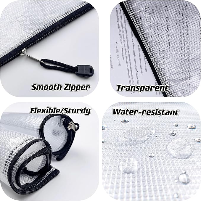 Oaimyy-A6(6"x 4.5"), Mesh Zipper Pouch Document Folders Bag Plastic Zip File Folders for School Office Supplies, Travel, Organizing Storage-Black,6 Pcs - Image 4