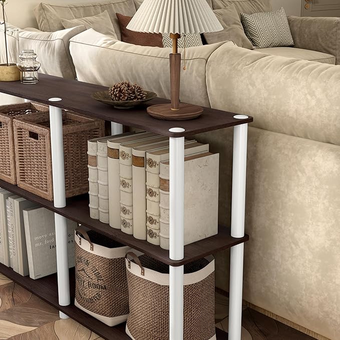 Homes: Inside + Out Apexa Modern 3-Tier Extra Wide Shelving Units, Collectibles Display Shelves, Easy Assembly Console Table, Home Storage Organizer for Living Room, Bedroom, Office, Espresso - Image 14
