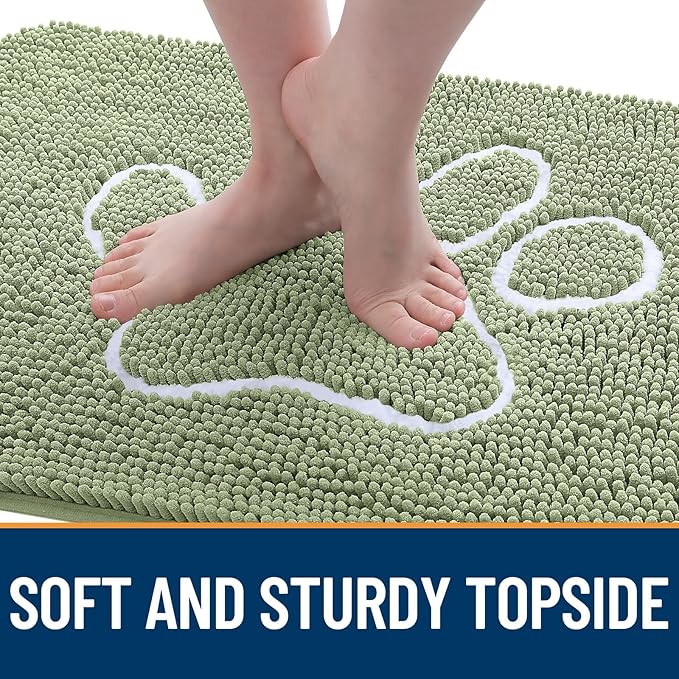 OLANLY Dog Door Mat for Muddy Paws 36x24, Paw Print Design, Absorbs Moisture and Dirt, Non-Slip Washable Doormat, Quick Dry Chenille Mud Mat for Dogs, Entry Indoor Entryway Carpet, Sage Green - Image 4