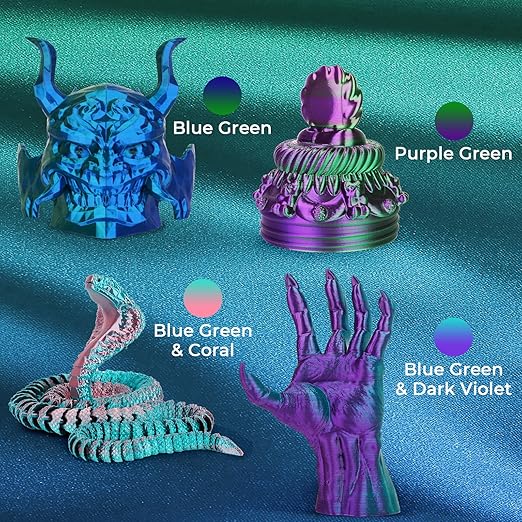 AMOLEN Silk PLA 3D Printer Filament Bundle, Shiny Dual Color PLA Filament 1.75mm Pack, PLA 3D Printing Filament, Blue Green Coral Dark Violet Purple 200g X 4 Spools - Image 2