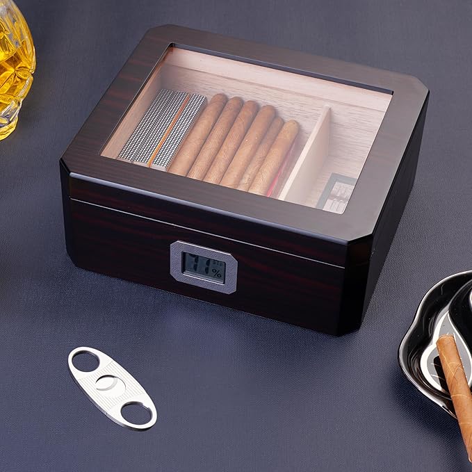 Woodronic Cigar Humidor for 50 Counts with Digital Hygrometer, Crystal Gel Humidifier & Humidor Solution, Spanish Cedar Lined and Divider, Desktop Cigar Box Gift for Men - Image 7