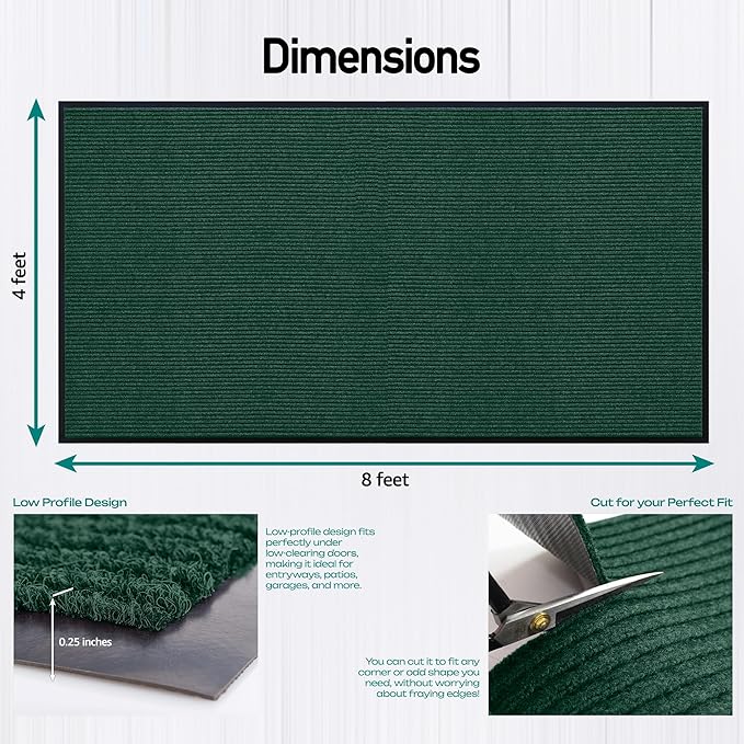 Durable Rubber Door Mat - Heavy Duty, Indoor/Outdoor, Easy Clean, Waterproof, Low-Profile Mat for Entry, Patio, Garage - Stylish (Green, 8' x 4' (Mud Trapper)) - Image 2