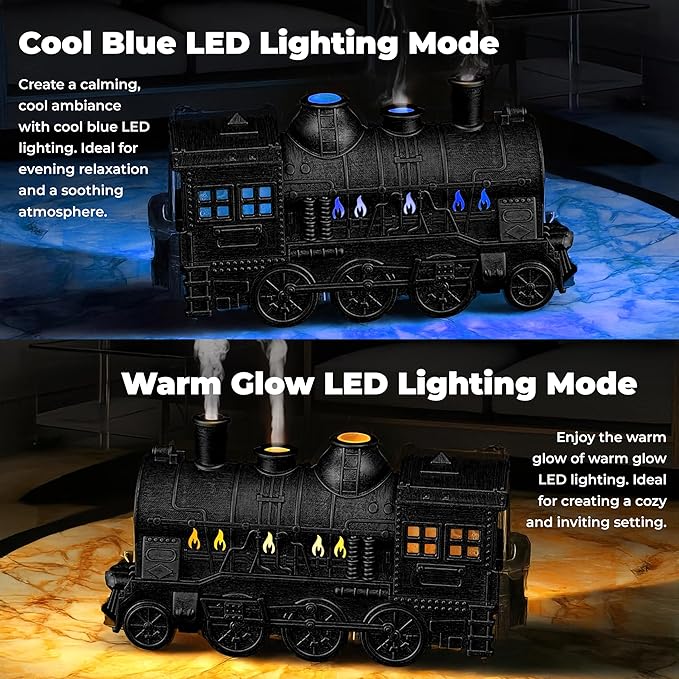 OMEO Black Small Train Aromatherapy Humidifier & Essential Oil Diffuser - Dual Mist, Quiet Ultrasonic, 300ML Tank, Remote Control, LED Light, Air Purifier for Home, Office, and Bedroom Use - Image 3