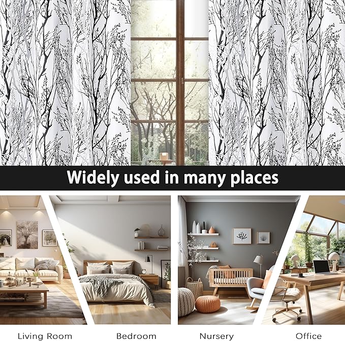 DriftAway Tree Branch Blackout Curtains Double Layer 96 Inches Long for Bedroom Printed Patterned Classic Thermal Insulated Summer Sound Lined Grommet Drapes for Living Room 2 Panels Black/White - Image 7