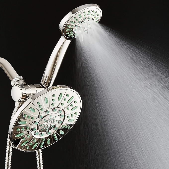 AquaDance Antimicrobial/Anti-Clog High-Pressure 30-setting Rainfall Shower Combo, Microban Nozzle Protection from Growth of Mold, Mildew & Bacteria, Brushed Nickel Finish/Coral Green Jets - Image 7