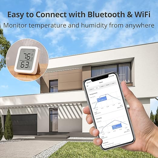 SwitchBot Thermometer Hygrometer, Bluetooth Indoor Humidity Meter for Home, Temperature Sensor with App Control, Large LCD Display, Notification Alerts (Meter Plus *2+Hub mini) - Image 6
